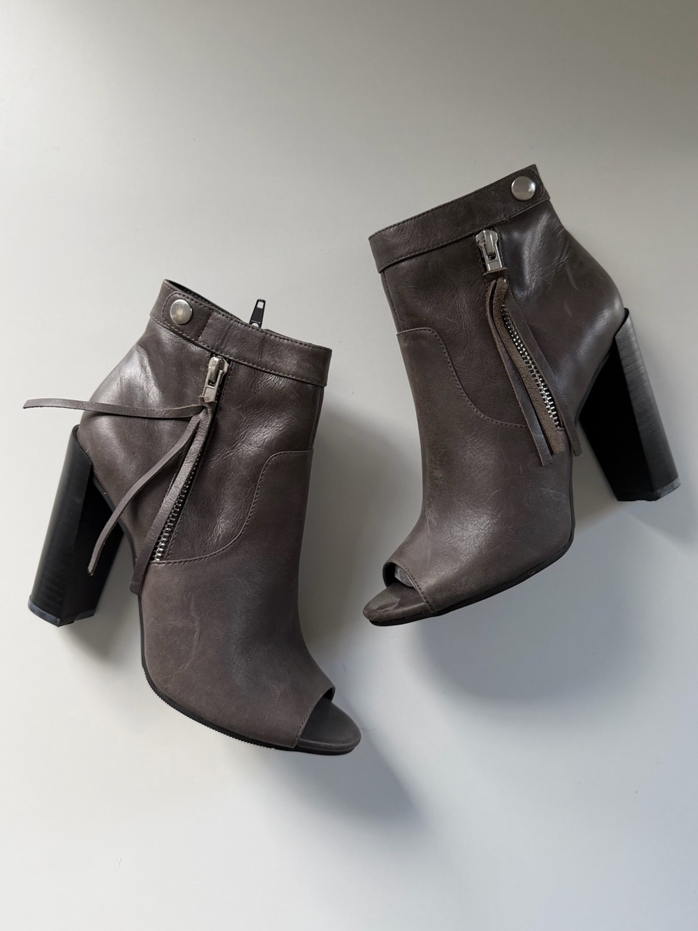 NWOT Adam Tucker Dark Gray Peep-Toe Block Heel Ankle Boots